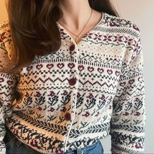 Vintage cream floral knit cardigan sweater